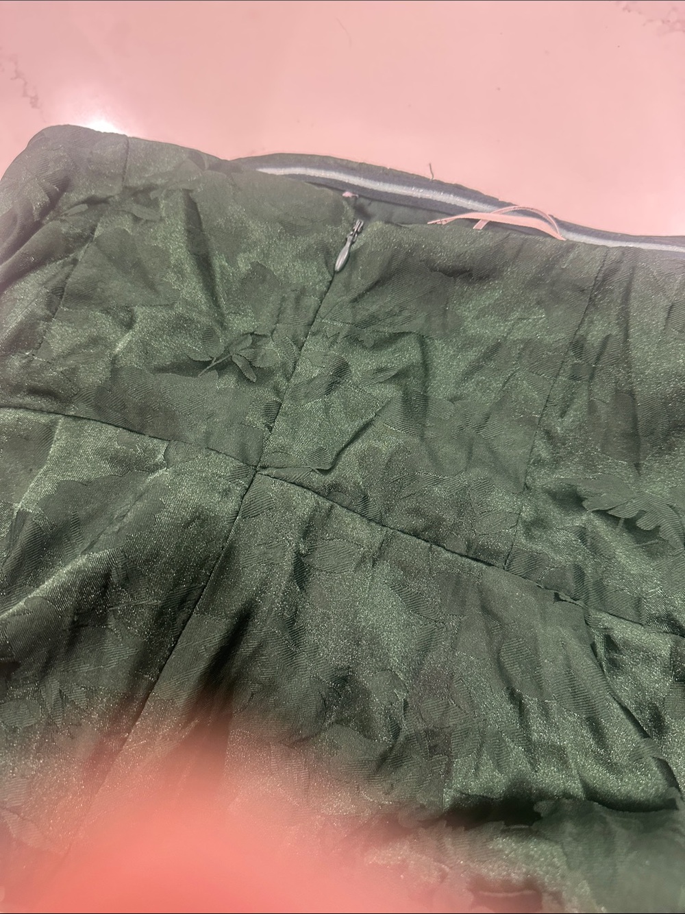 Made to Marvel Emerald Green Satin Jacquard Strapless Maxi Dress side slit L - Picture 7 of 7